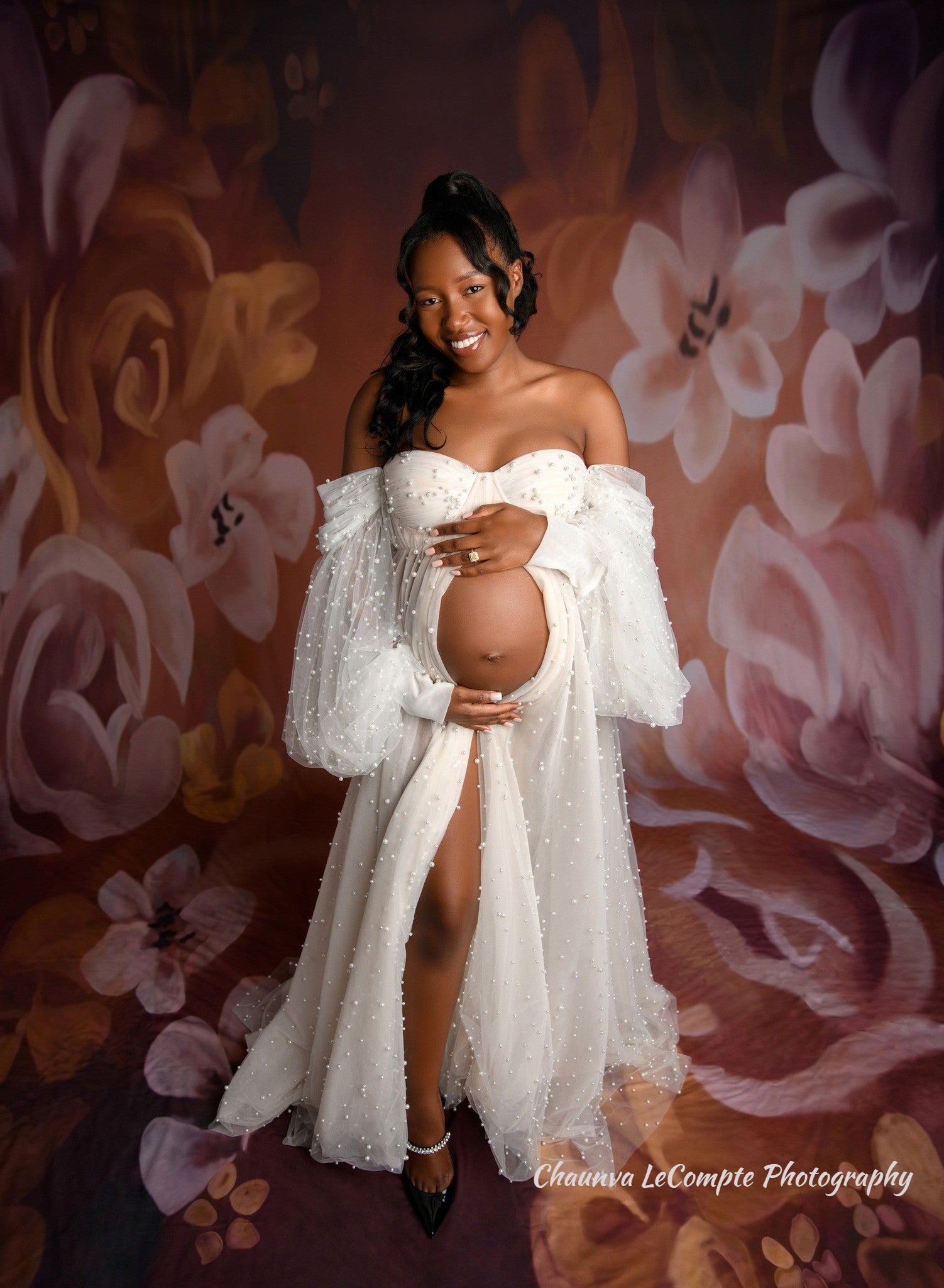 Avezano Brown Tone Background Handpainted Floral Art Backdrop For Photography-AVEZANO